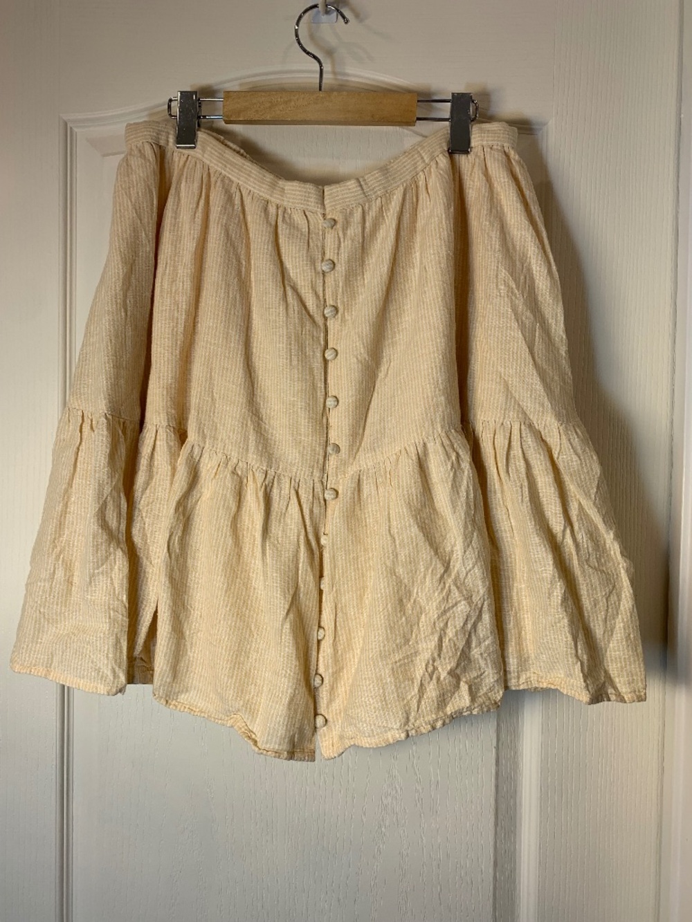 American Eagle Linen Blend Striped Button Front Skirt Size L Tall